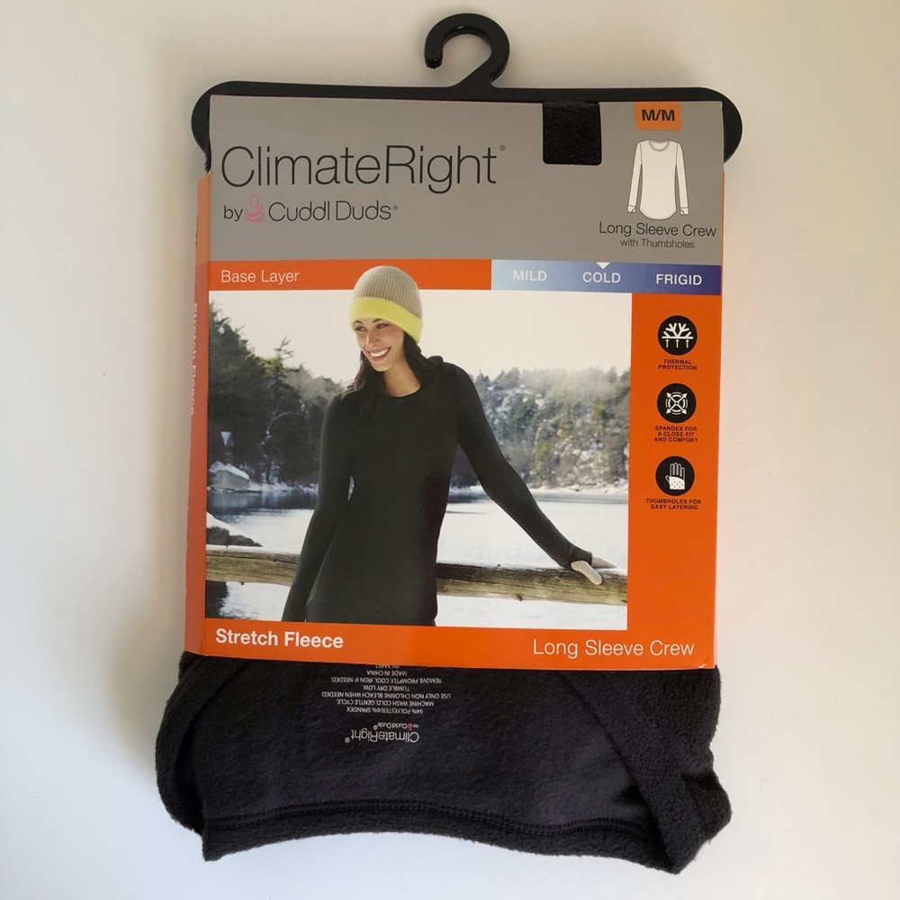 Cuddl Duds Climate Right ~BLACK Stretch Fleece LS Crew~Women's Size MEDIUM